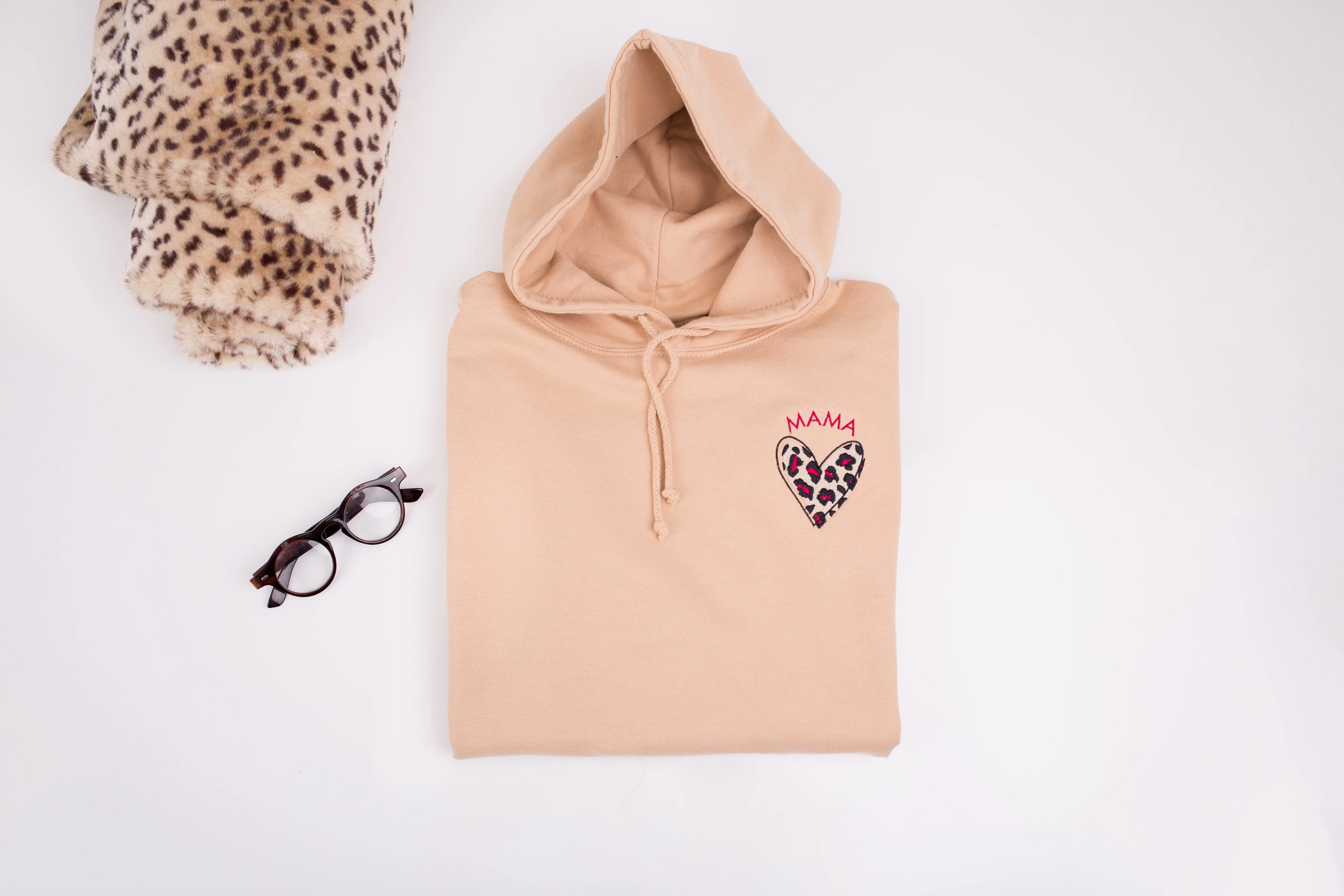 Leopard Print Heart Regular Style Hoodie available in Grey, Pink, Baby Blue, Nude, Black and Navy