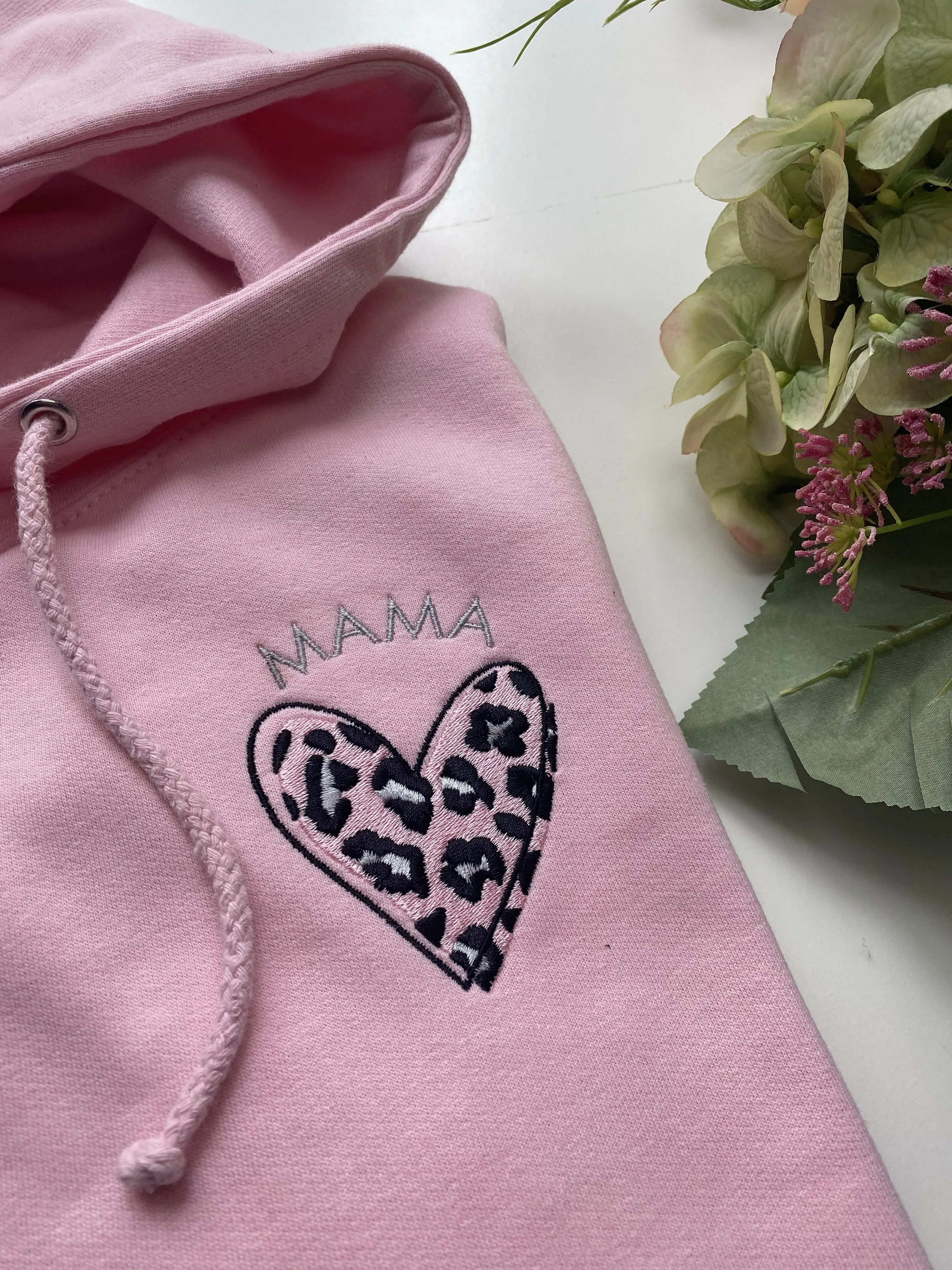 Leopard Print Heart Regular Style Hoodie available in Grey, Pink, Baby Blue, Nude, Black and Navy