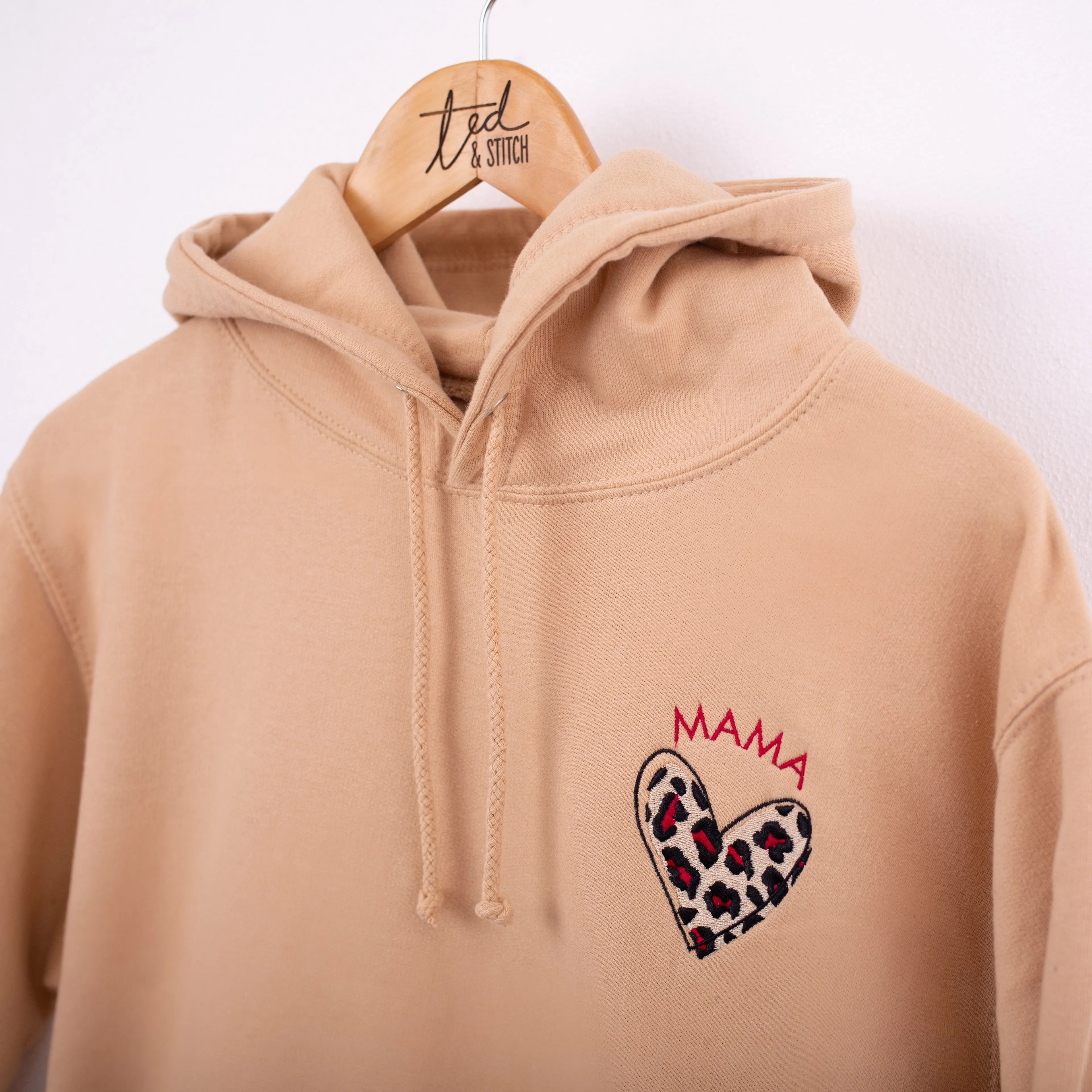Leopard Print Heart Regular Style Hoodie available in Grey, Pink, Baby Blue, Nude, Black and Navy