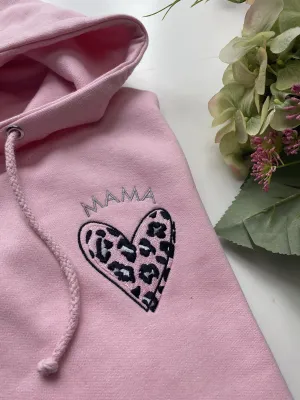 Leopard Print Heart Regular Style Hoodie available in Grey, Pink, Baby Blue, Nude, Black and Navy