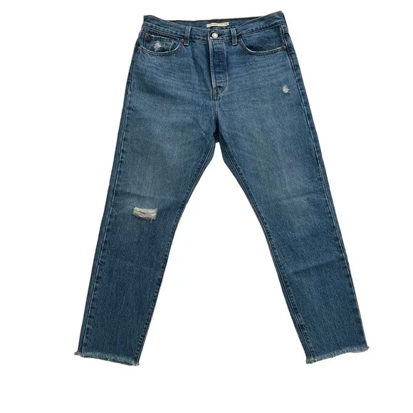 LEVI'S PREMIUM WEDGIE ANKLE JEANS Distressed Rigid Denim Women Size 31