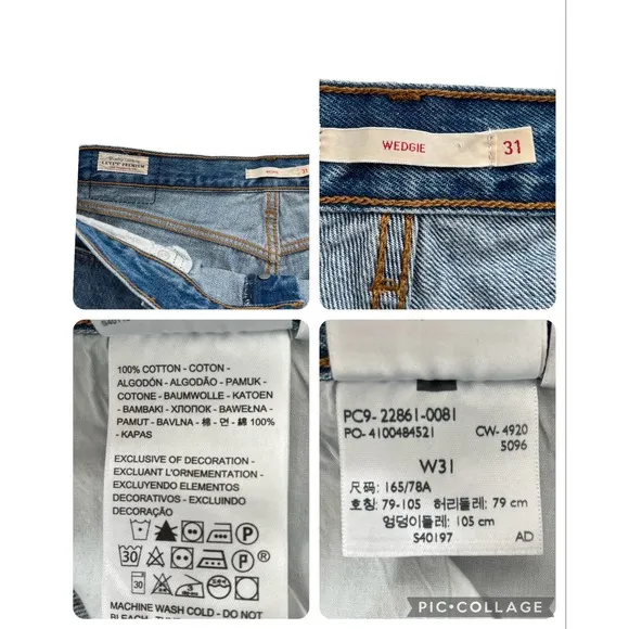 LEVI'S PREMIUM WEDGIE ANKLE JEANS Distressed Rigid Denim Women Size 31