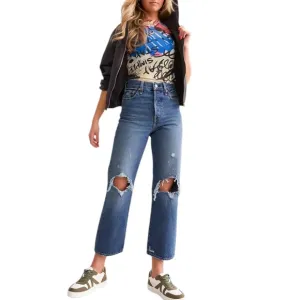 Levis Ribcage Straight Ankle Jeans distressed style size 30