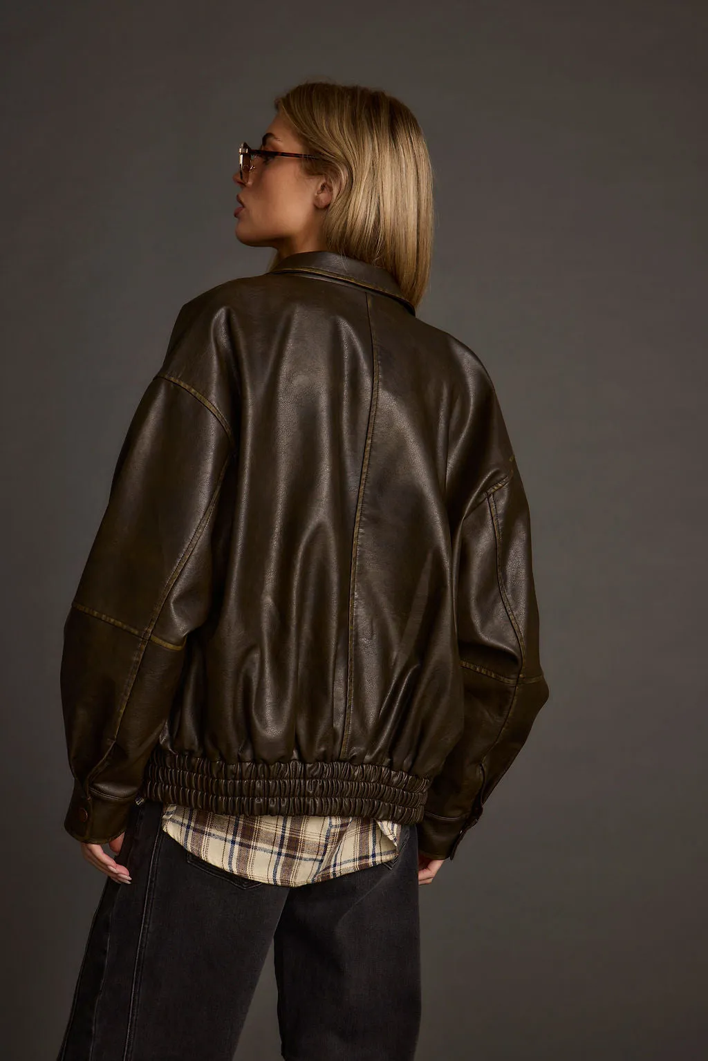 London Calling Brown Oversized Faux Leather Jacket