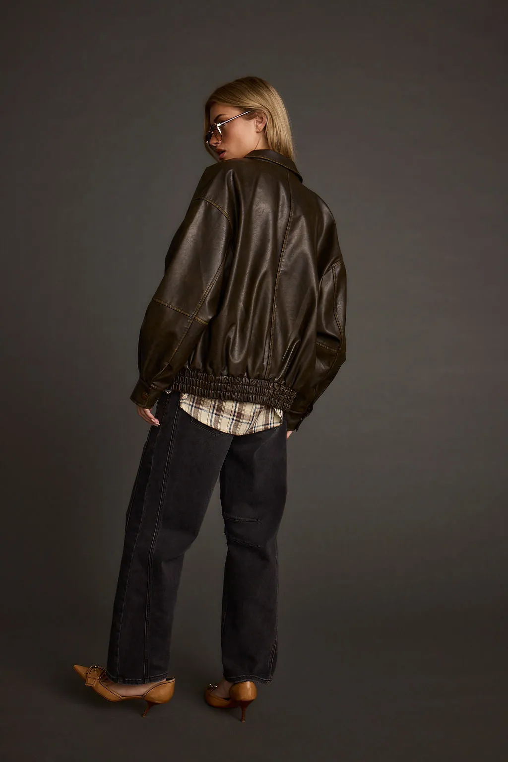 London Calling Brown Oversized Faux Leather Jacket