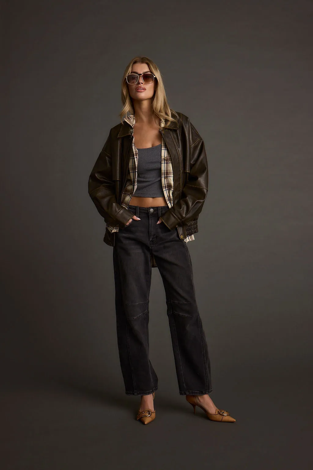 London Calling Brown Oversized Faux Leather Jacket
