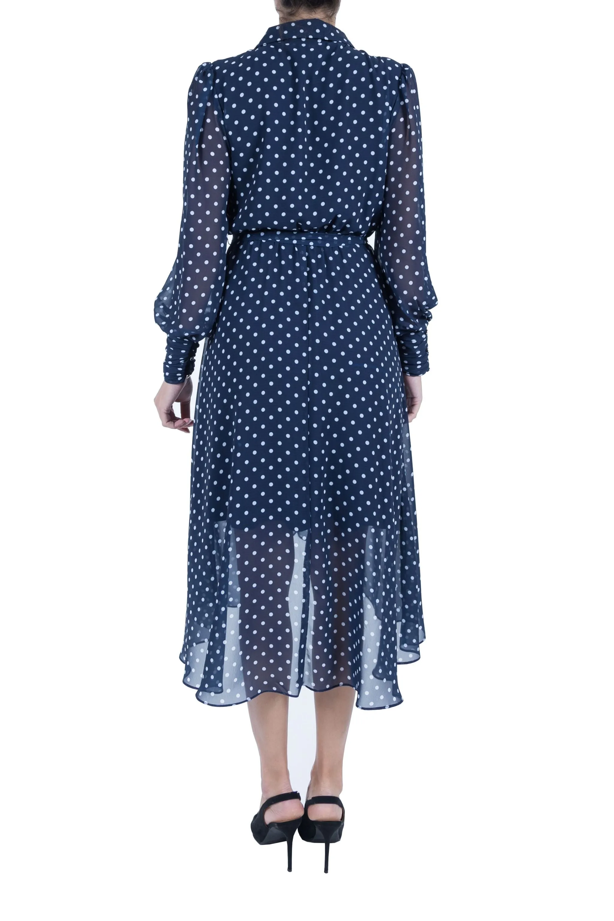 Long Sleeve Lapel Neck Wrap Midi Dress