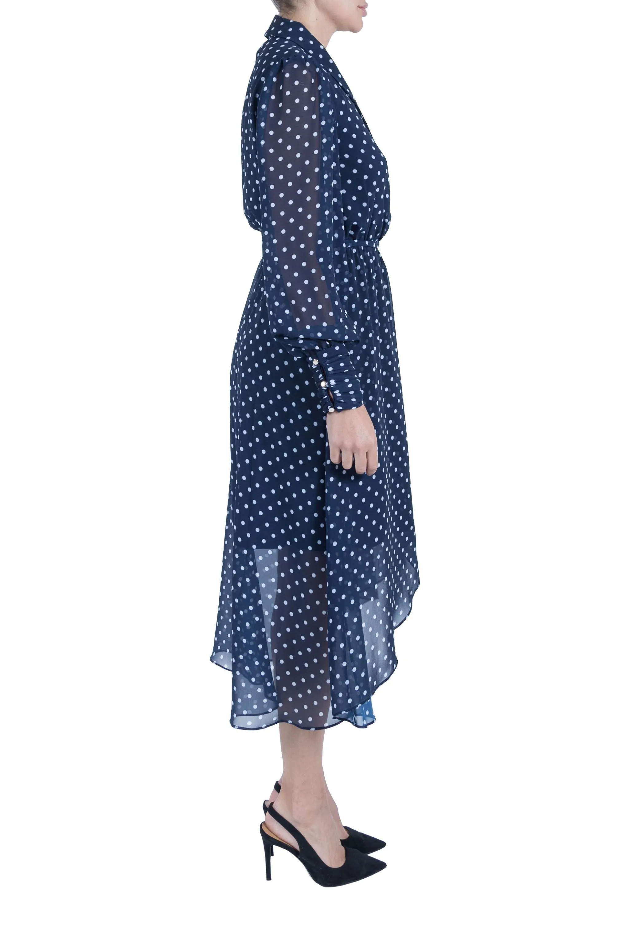 Long Sleeve Lapel Neck Wrap Midi Dress