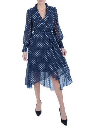 Long Sleeve Lapel Neck Wrap Midi Dress