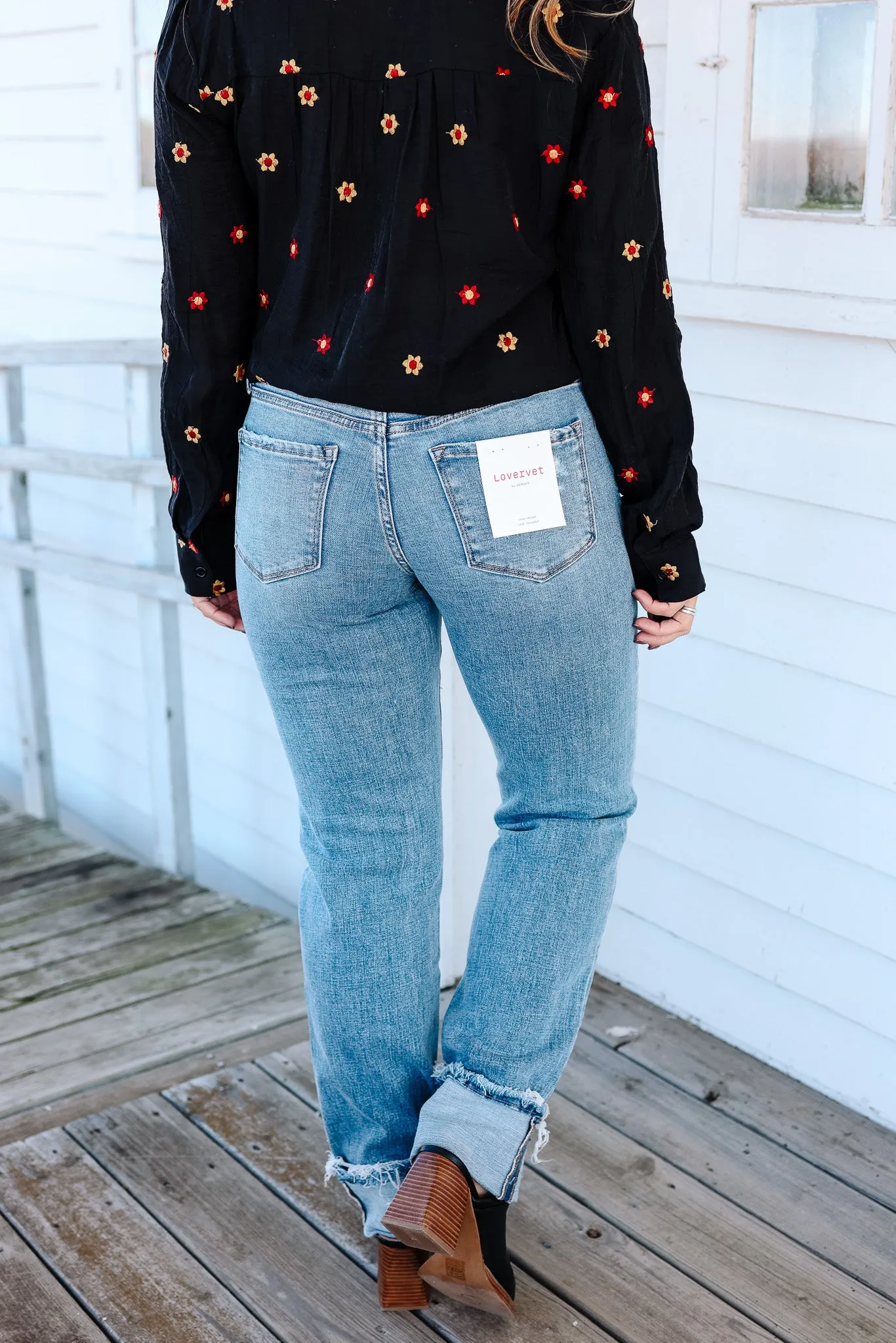 LOVERVET: Charlene Mid Rise Cuffed Straight Jeans