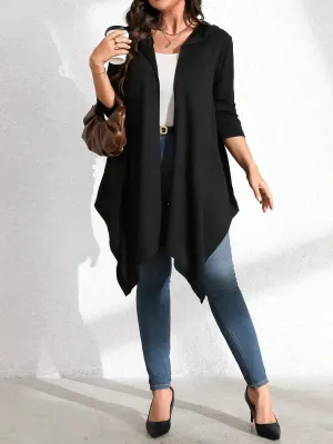 LUNE Plus Size Women Solid Color Knit Christmas Casual Asymmetrical Hem Long Sleeve Hoodie Jacket