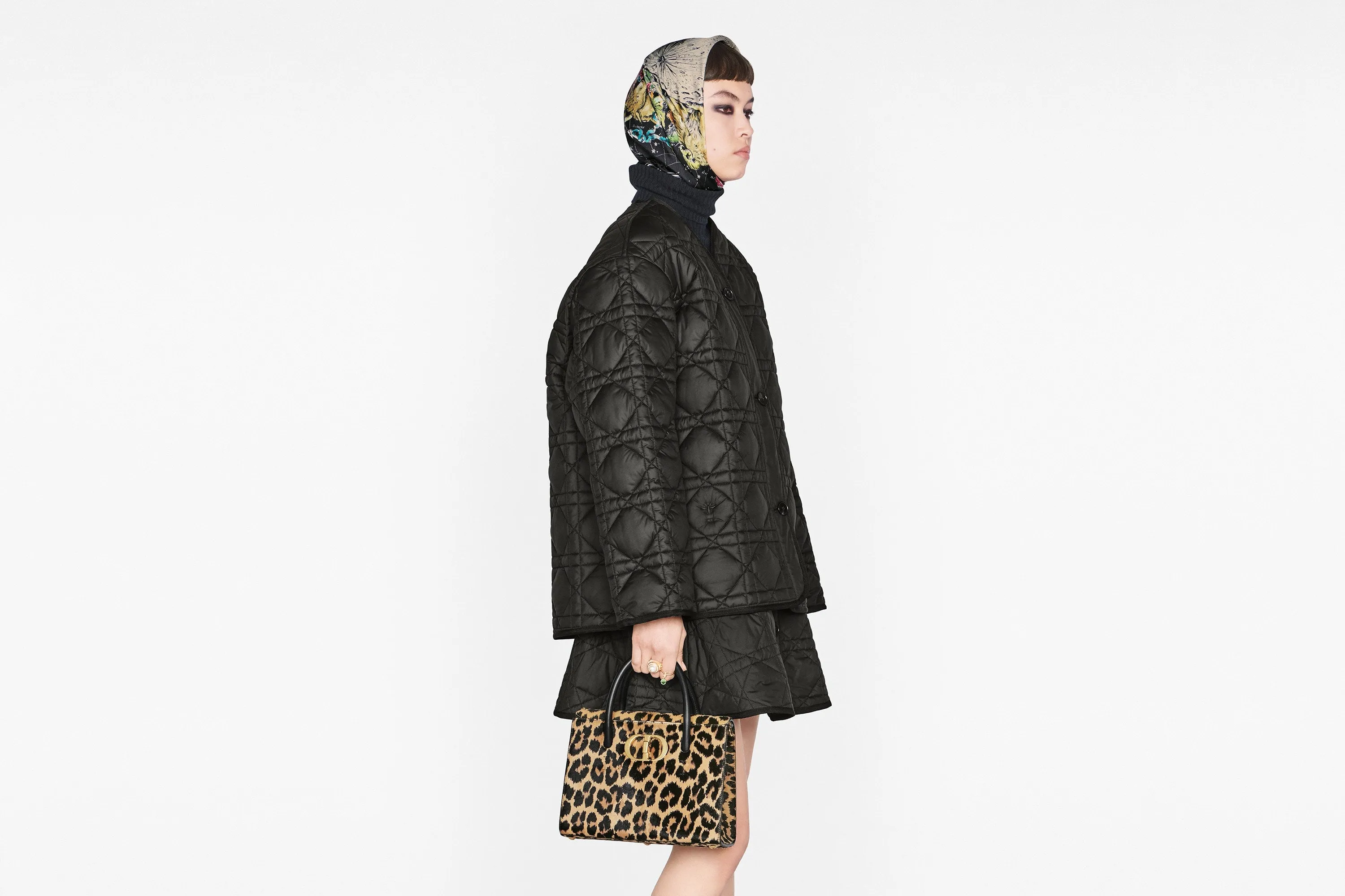 Macrocannage Peacot • Black Quilted Technical Taffeta