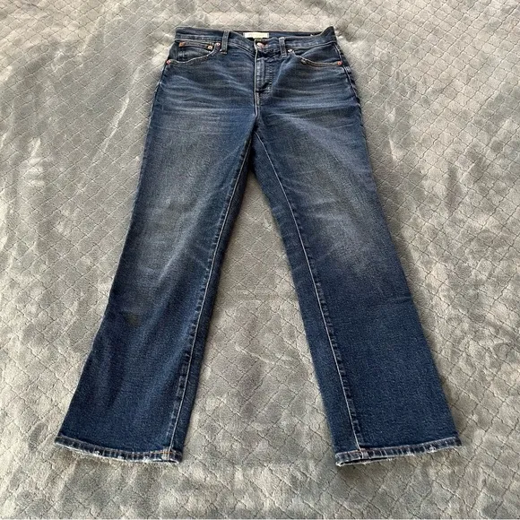 Madewell Blue Slim Demi Boot Straight Leg Jeans with Distressed Look 27