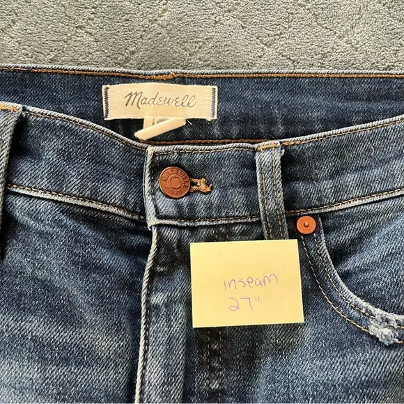 Madewell Blue Slim Demi Boot Straight Leg Jeans with Distressed Look 27