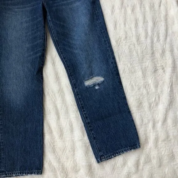 Madewell Classic Straight Jeans in Jade Wash Knee-Rip