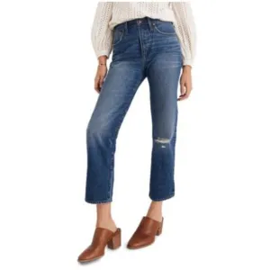 Madewell Classic Straight Jeans in Jade Wash Knee-Rip