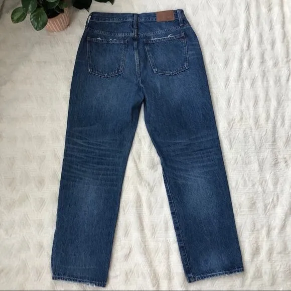 Madewell Classic Straight Jeans in Jade Wash Knee-Rip