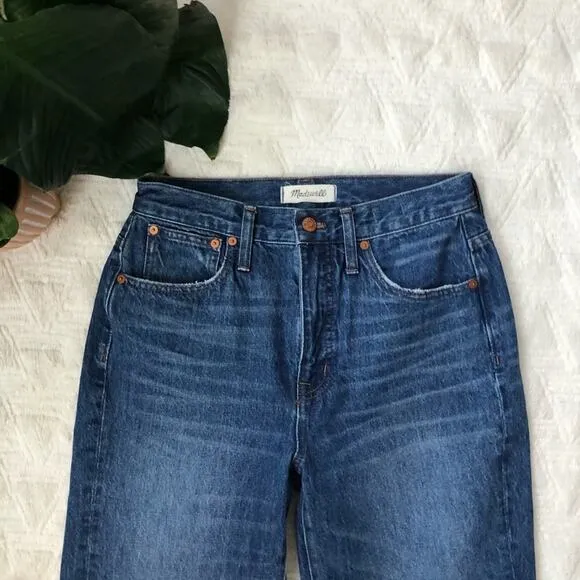 Madewell Classic Straight Jeans in Jade Wash Knee-Rip