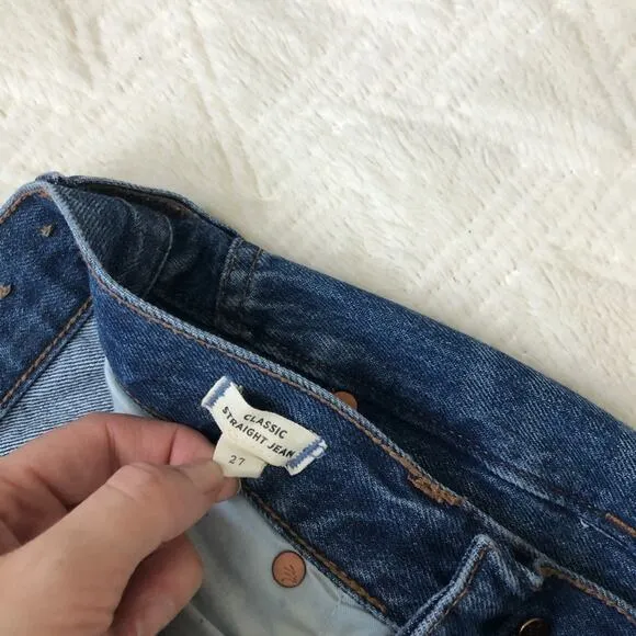 Madewell Classic Straight Jeans in Jade Wash Knee-Rip