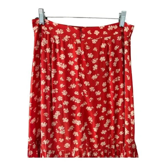 Madewell Ruffle-Wrap Midi Skirt in Happy Hibiscus size 2