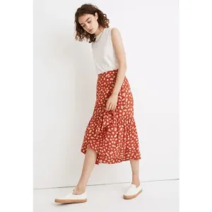 Madewell Ruffle-Wrap Midi Skirt in Happy Hibiscus size 2