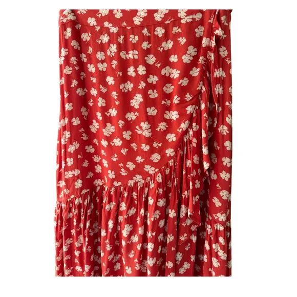 Madewell Ruffle-Wrap Midi Skirt in Happy Hibiscus size 2