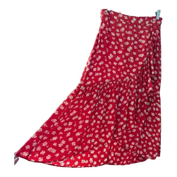Madewell Ruffle-Wrap Midi Skirt in Happy Hibiscus size 2