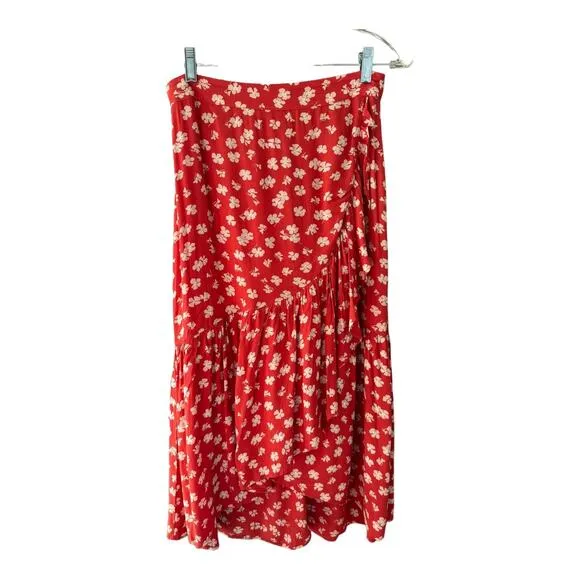 Madewell Ruffle-Wrap Midi Skirt in Happy Hibiscus size 2