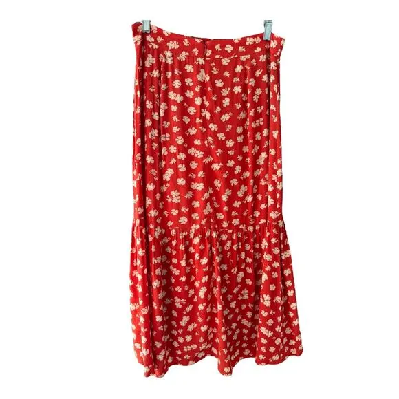 Madewell Ruffle-Wrap Midi Skirt in Happy Hibiscus size 2