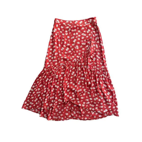Madewell Ruffle-Wrap Midi Skirt in Happy Hibiscus size 2