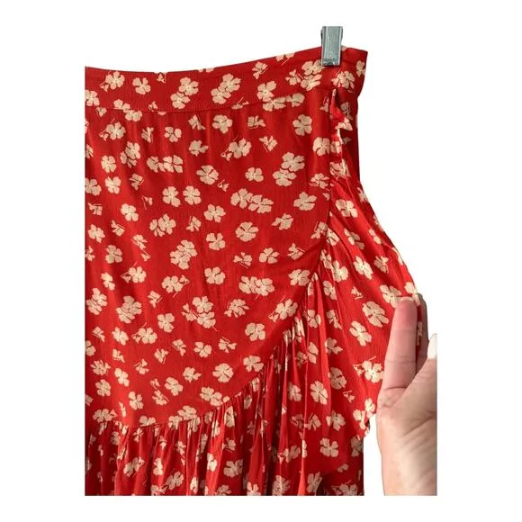 Madewell Ruffle-Wrap Midi Skirt in Happy Hibiscus size 2