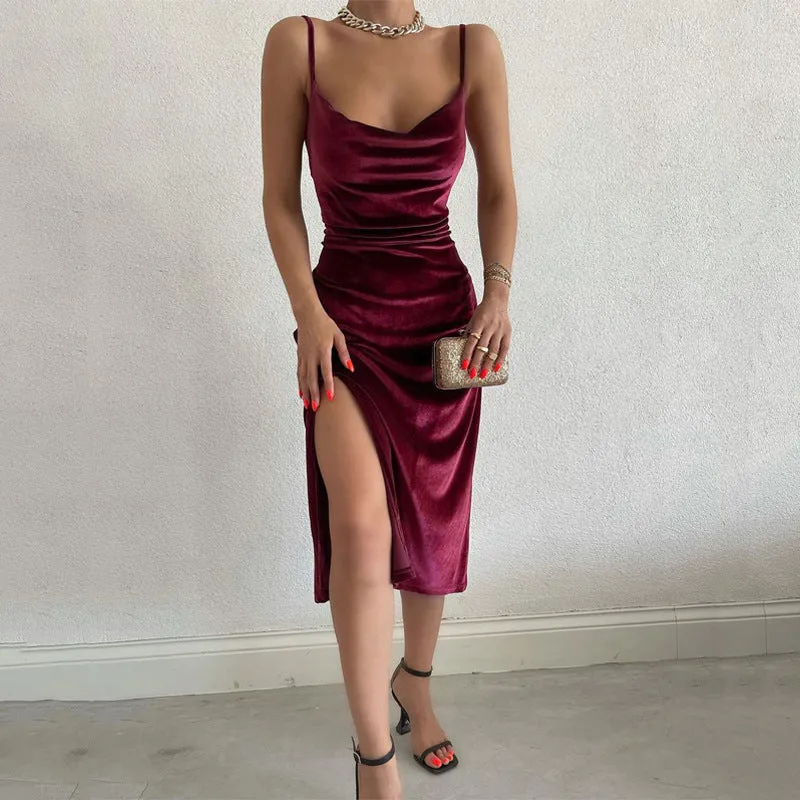 Margaret Formal Satin Charming Wrap Midi Dress