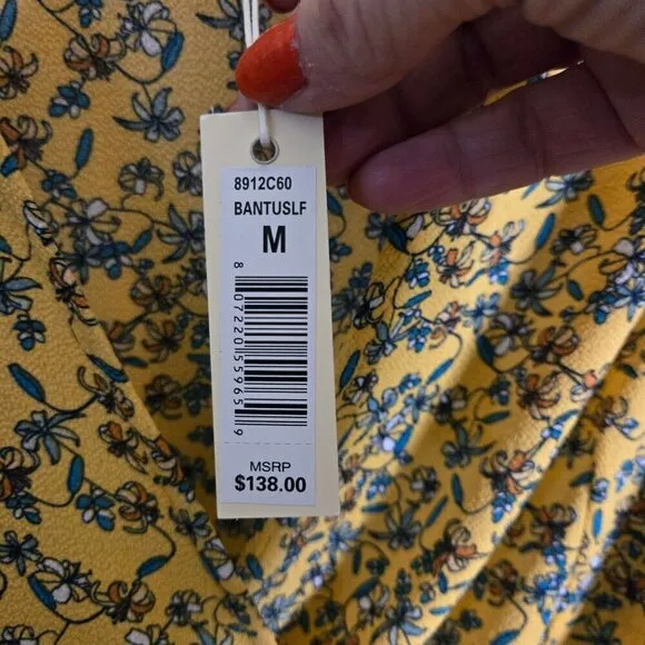 Max Studio NWT Yellow Crepe High Low Floral Midi Wrap Dress Size M