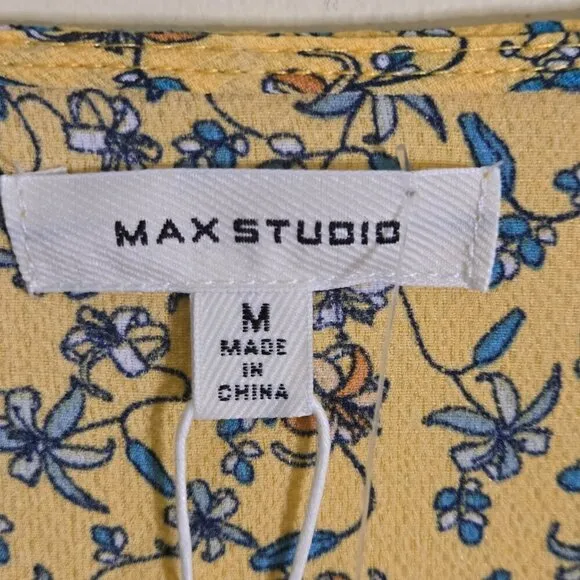 Max Studio NWT Yellow Crepe High Low Floral Midi Wrap Dress Size M
