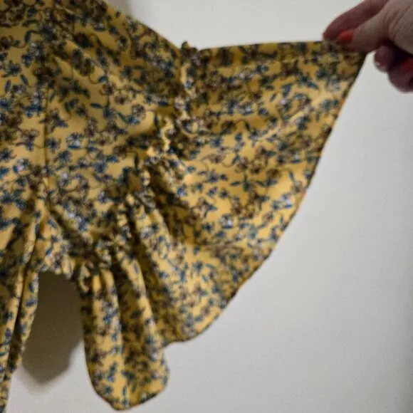 Max Studio NWT Yellow Crepe High Low Floral Midi Wrap Dress Size M