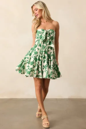 Mediterranean Coast Green Floral Strapless Mini Dress