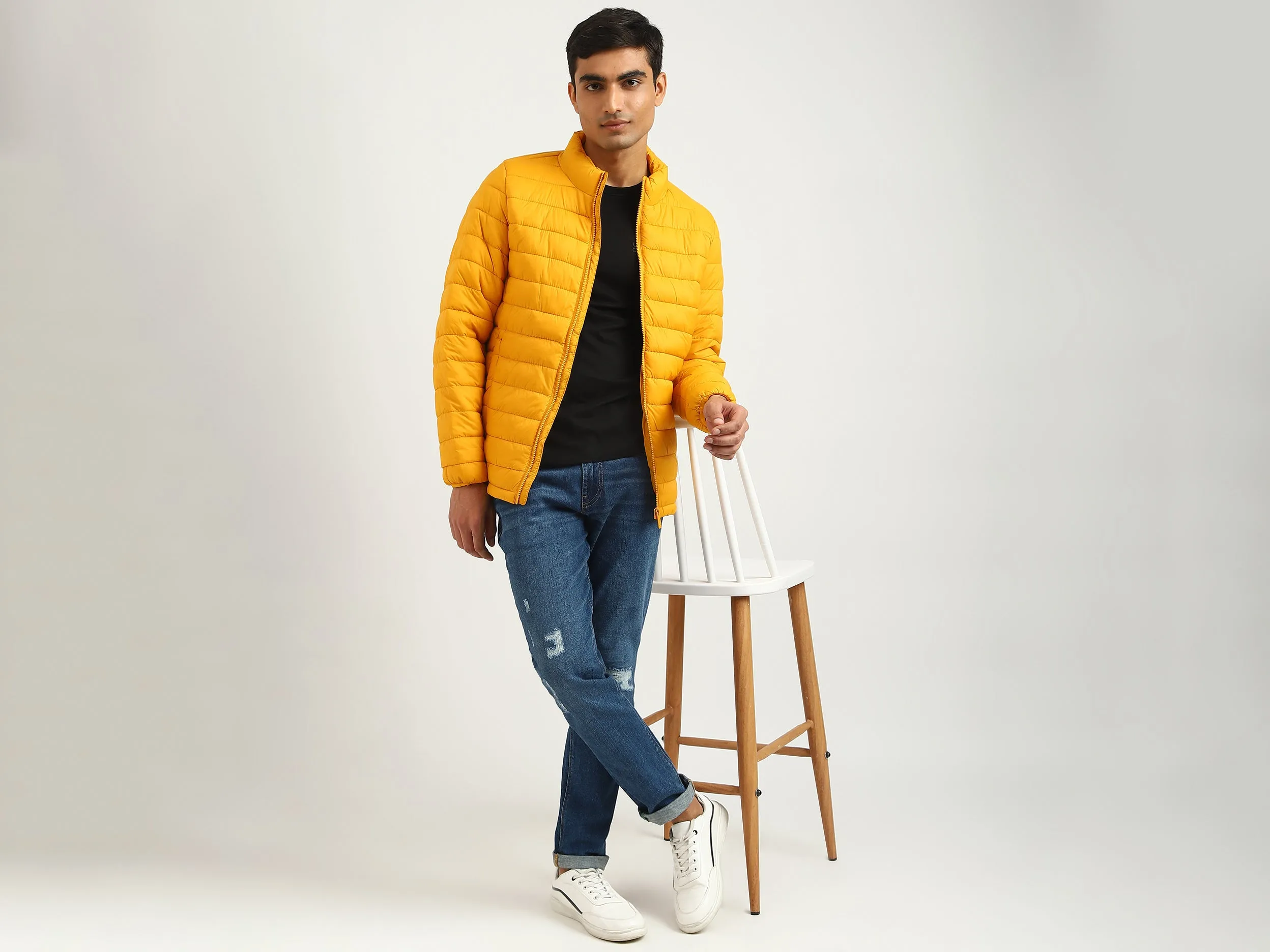 Men Quilted High Neck Jacket