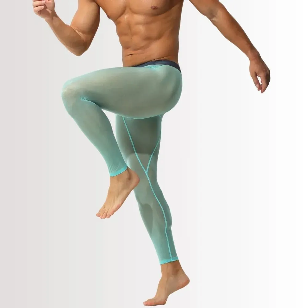 Men's 3D Pouch Ice Silk Mesh Sports Leggings Up to Size XXL- JEWYEE AY 830