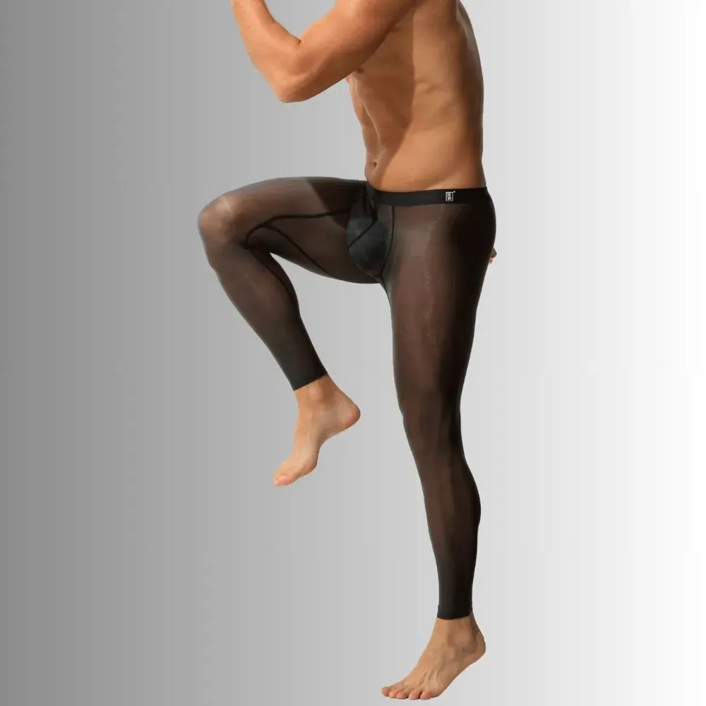 Men's 3D Pouch Ice Silk Mesh Sports Leggings Up to Size XXL- JEWYEE AY 830