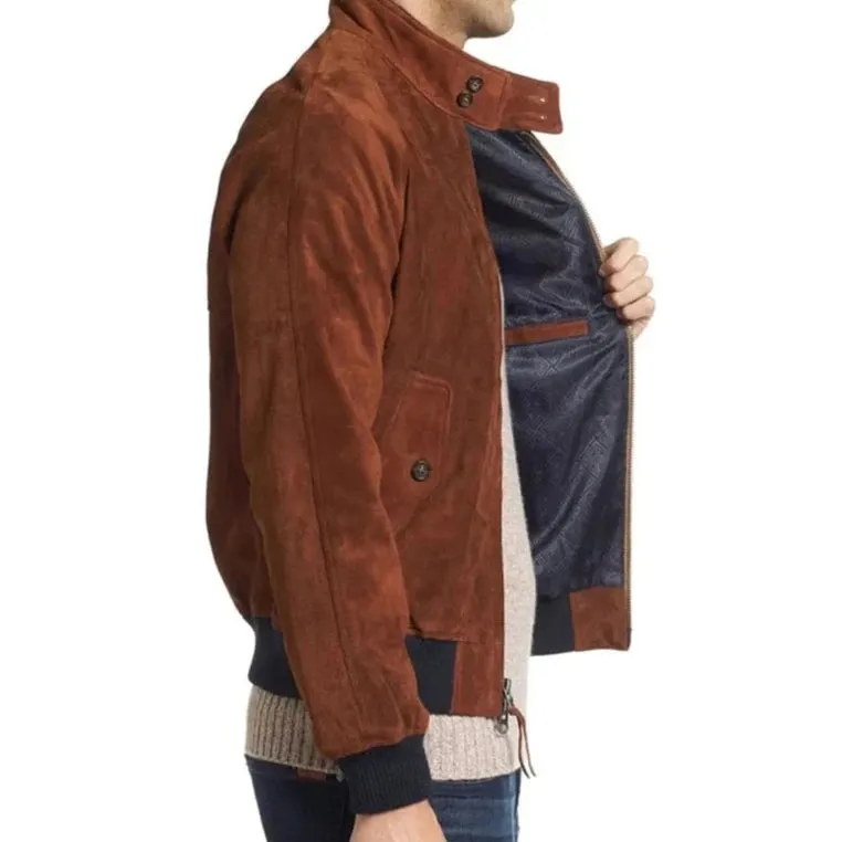 Men's Brown Suede Bomber Jacket/ Motorcycle Leather Jackets - Leather Jackets