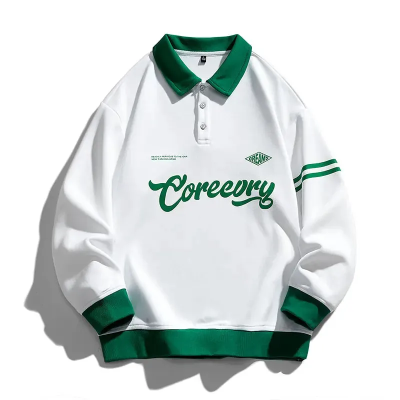 Men's Oversized Contrasting Lapel Sweatshirt - Hip Hop Streetwear