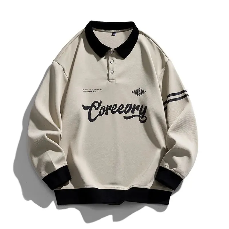 Men's Oversized Contrasting Lapel Sweatshirt - Hip Hop Streetwear