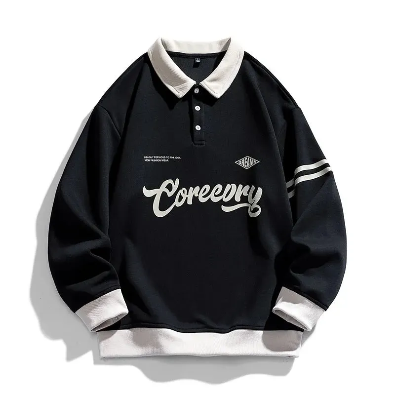 Men's Oversized Contrasting Lapel Sweatshirt - Hip Hop Streetwear