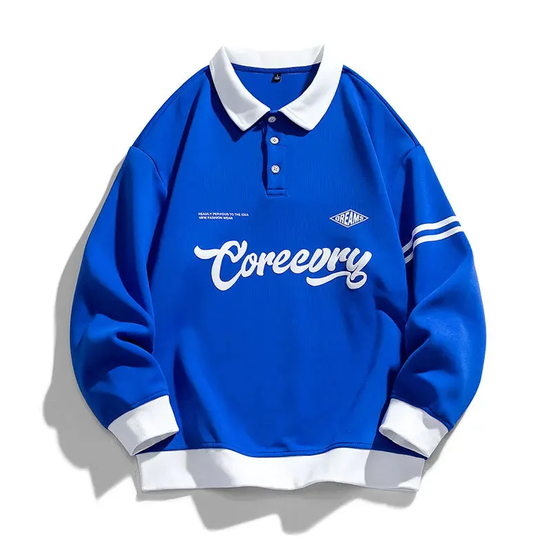 Men's Oversized Contrasting Lapel Sweatshirt - Hip Hop Streetwear