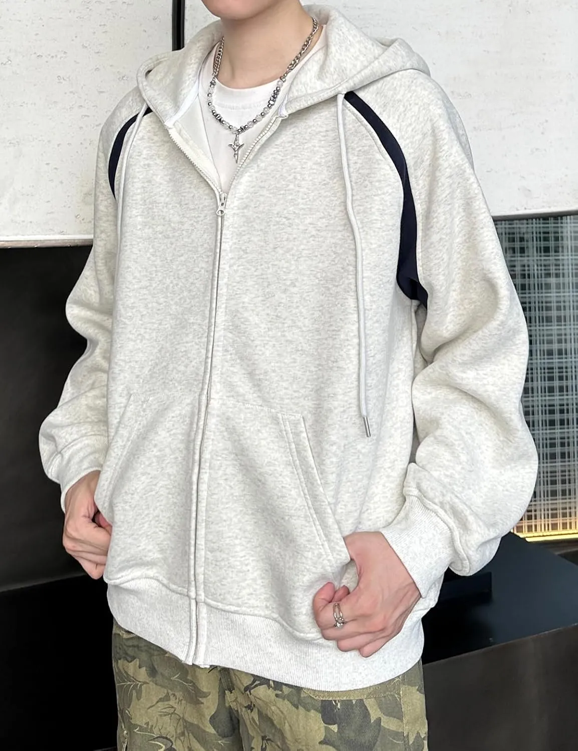 Men's Oversized Zip Up Hoodies Unisex Y2K Aesthetic Drawstring Long Sleeve Pullover Sweatshirt