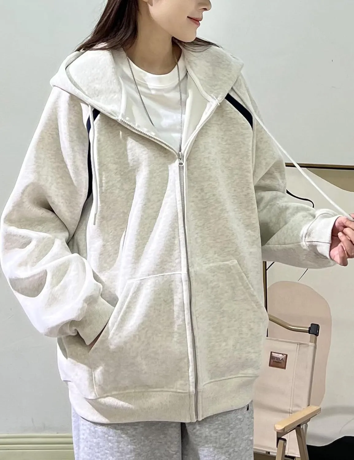 Men's Oversized Zip Up Hoodies Unisex Y2K Aesthetic Drawstring Long Sleeve Pullover Sweatshirt