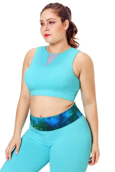Mesh Insert High Neck Plus Size Sport Bra