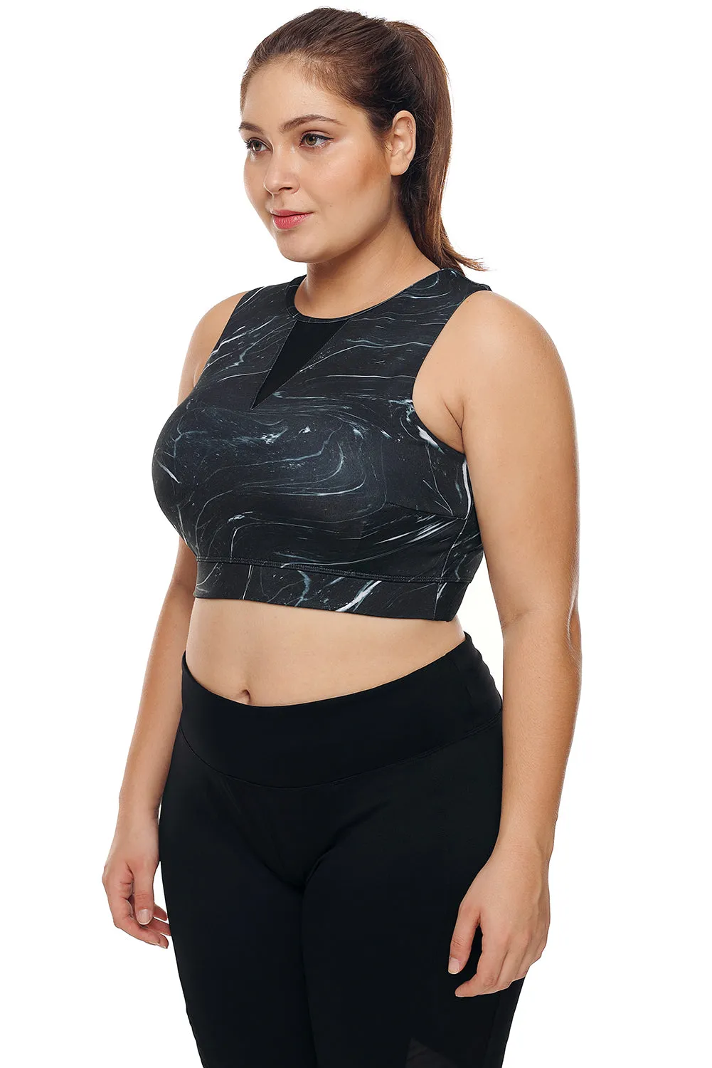 Mesh Insert High Neck Plus Size Sport Bra