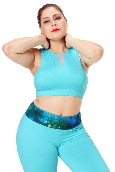 Mesh Insert High Neck Plus Size Sport Bra
