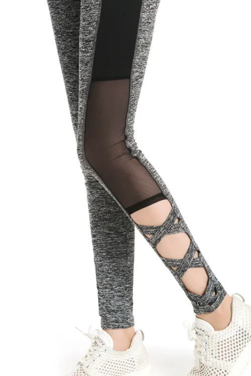 Mesh Leggings Activewear Grey Leggins Black Leggings Spliced Women Workout Leggings High Waist Leggings